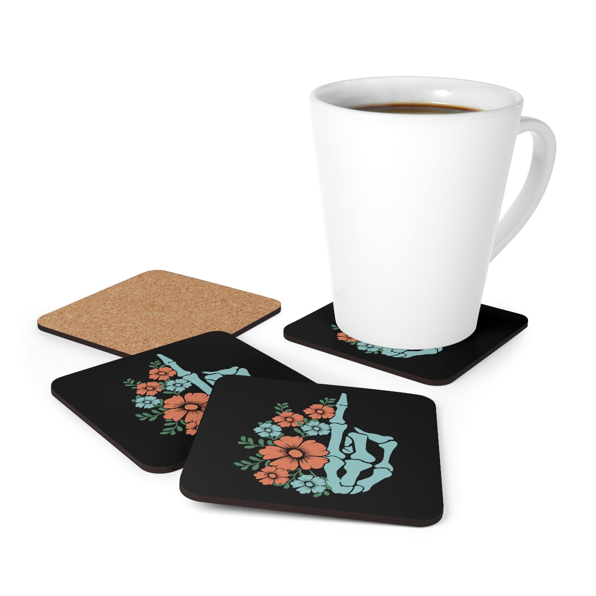Floral Skeleton Middle Finger Coaster 4pc Set