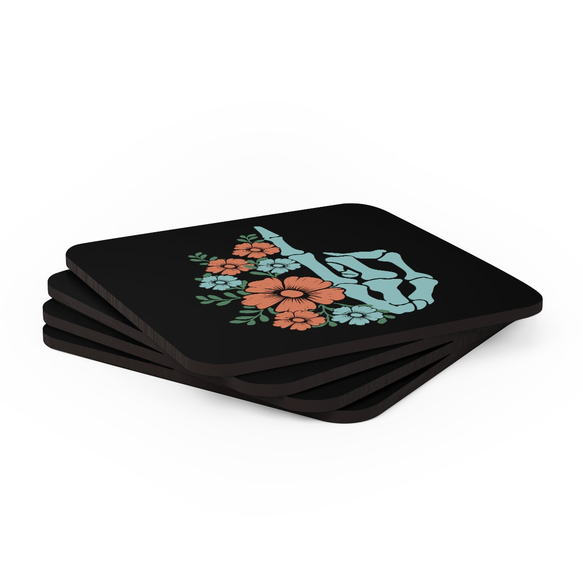 Floral Skeleton Middle Finger Coaster 4pc Set