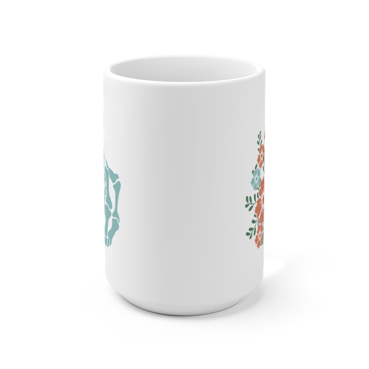 Floral Skeleton Middle Finger 15oz Ceramic Coffee Mug