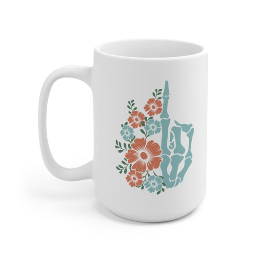 Floral Skeleton Middle Finger 15oz Ceramic Coffee Mug