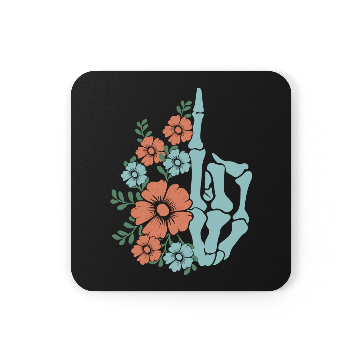 Floral Skeleton Middle Finger Coaster 4pc Set