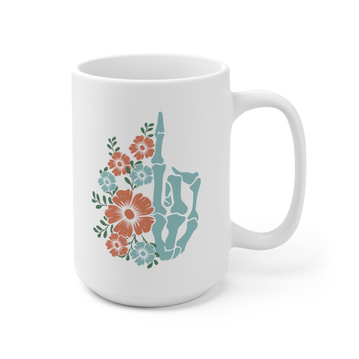 Floral Skeleton Middle Finger 15oz Ceramic Coffee Mug