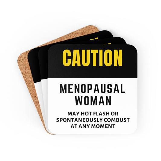 Snark Junkie Caution Menopausal Woman Hot Flash Coasters 4pc Set