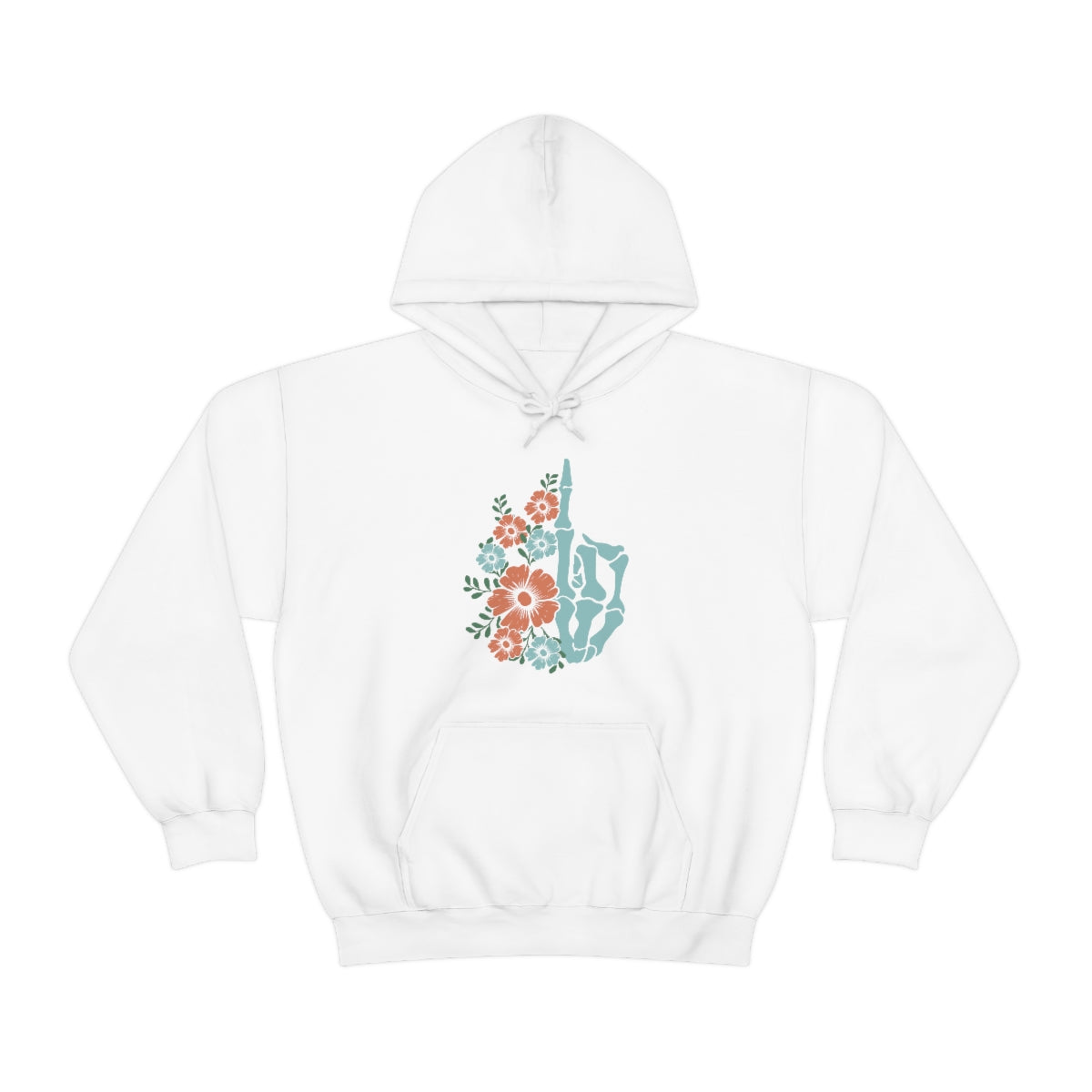 Snark Junkie Floral Skeleton Middle Finger Hoodie White
