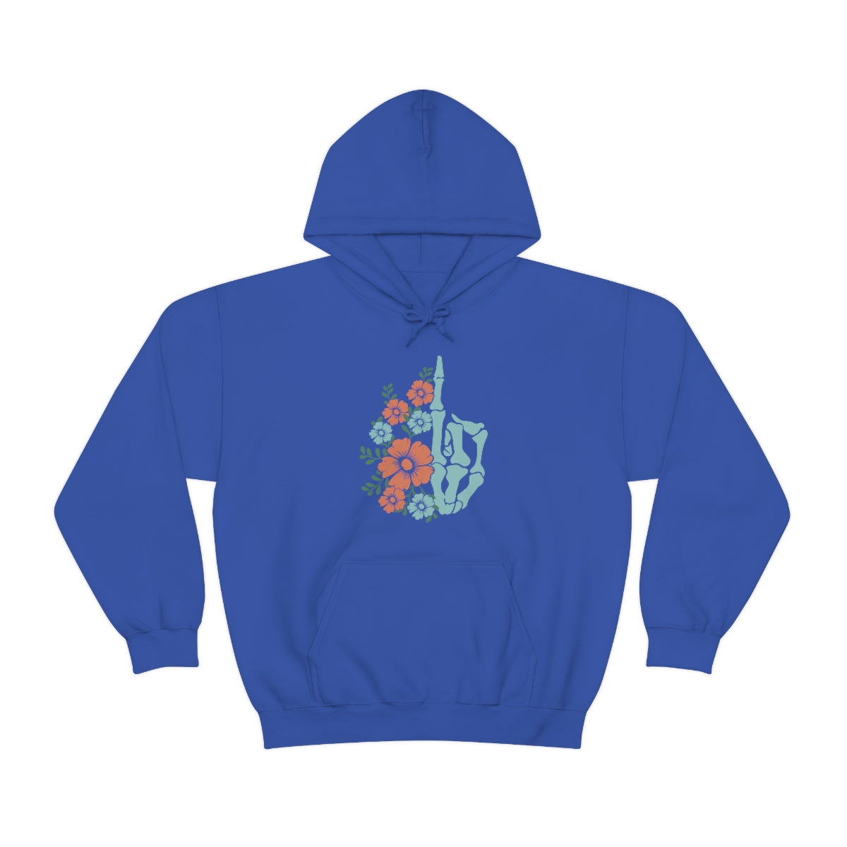 Snark Junkie Floral Skeleton Middle Finger Hoodie Blue