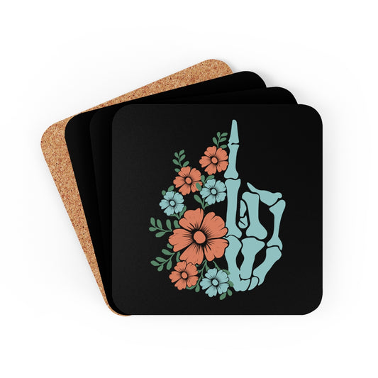 Floral Skeleton Middle Finger Coaster 4pc Set