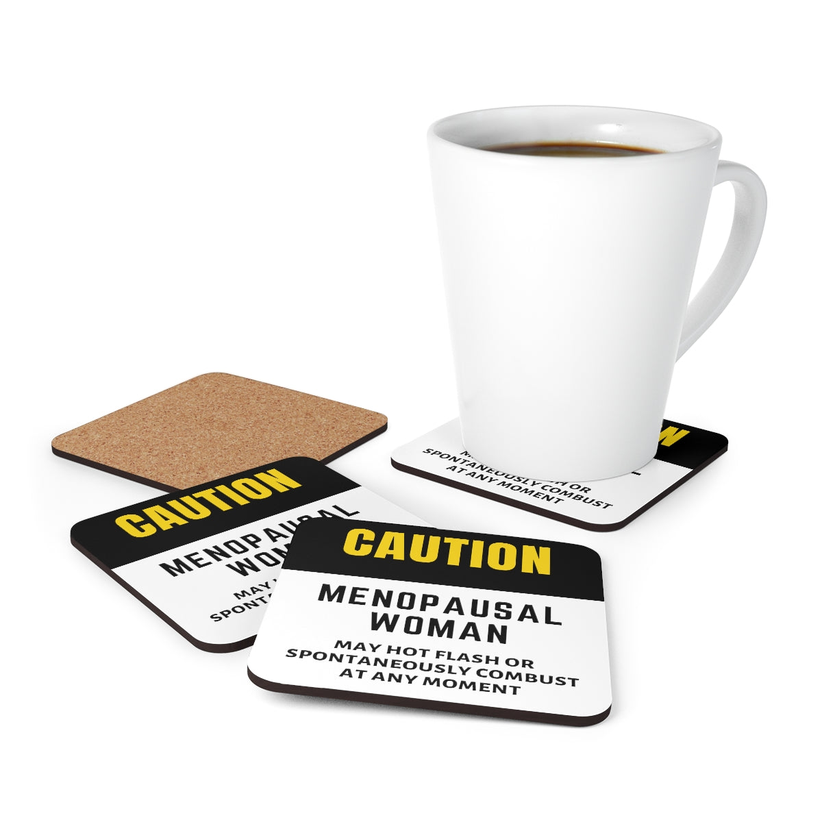 Snark Junkie Caution Menopausal Woman Hot Flash Coasters 4pc Set