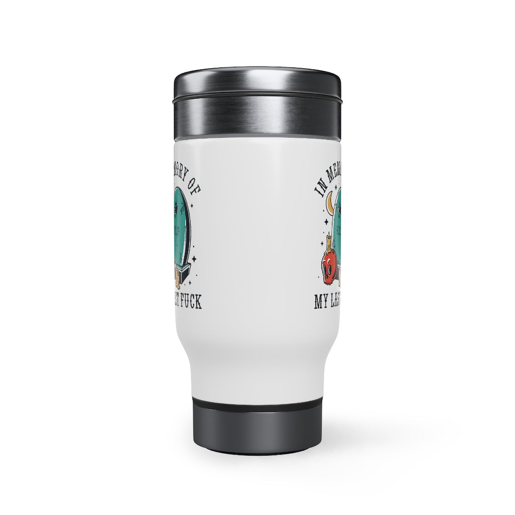 In Memory Of My Last Fuck Travel Mug with Handle, 14oz